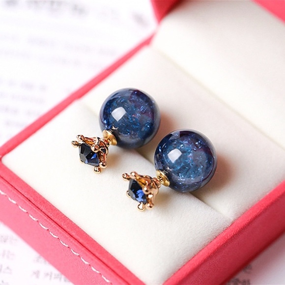 2/$20! Blue/Gold Studs w/Translucent Bead Backs - Picture 3 of 8